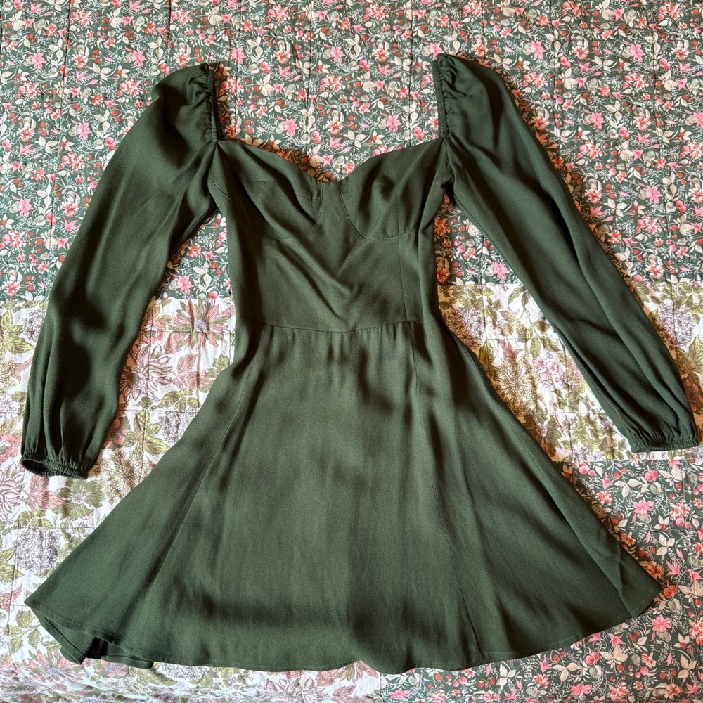 Reformation Mochi Green Long Sleeve Dress